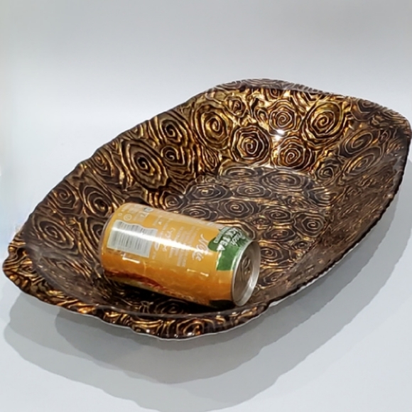 17 1/2" x 10" Glass Copper Bronze Brown Art Glass Decor Bowl with Silver Bottom - Picture 16 of 16